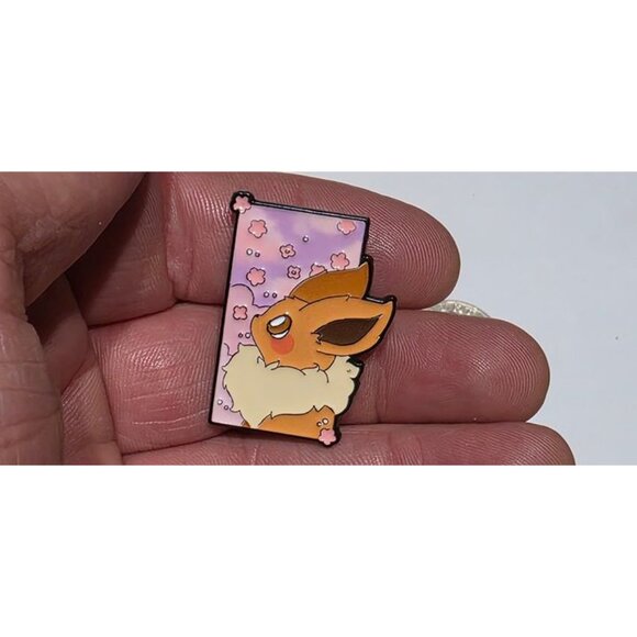 Pokemon Eevee Dreamy Portrait Enamel Pin Cute Pink Sakura Background Design - Picture 3 of 4